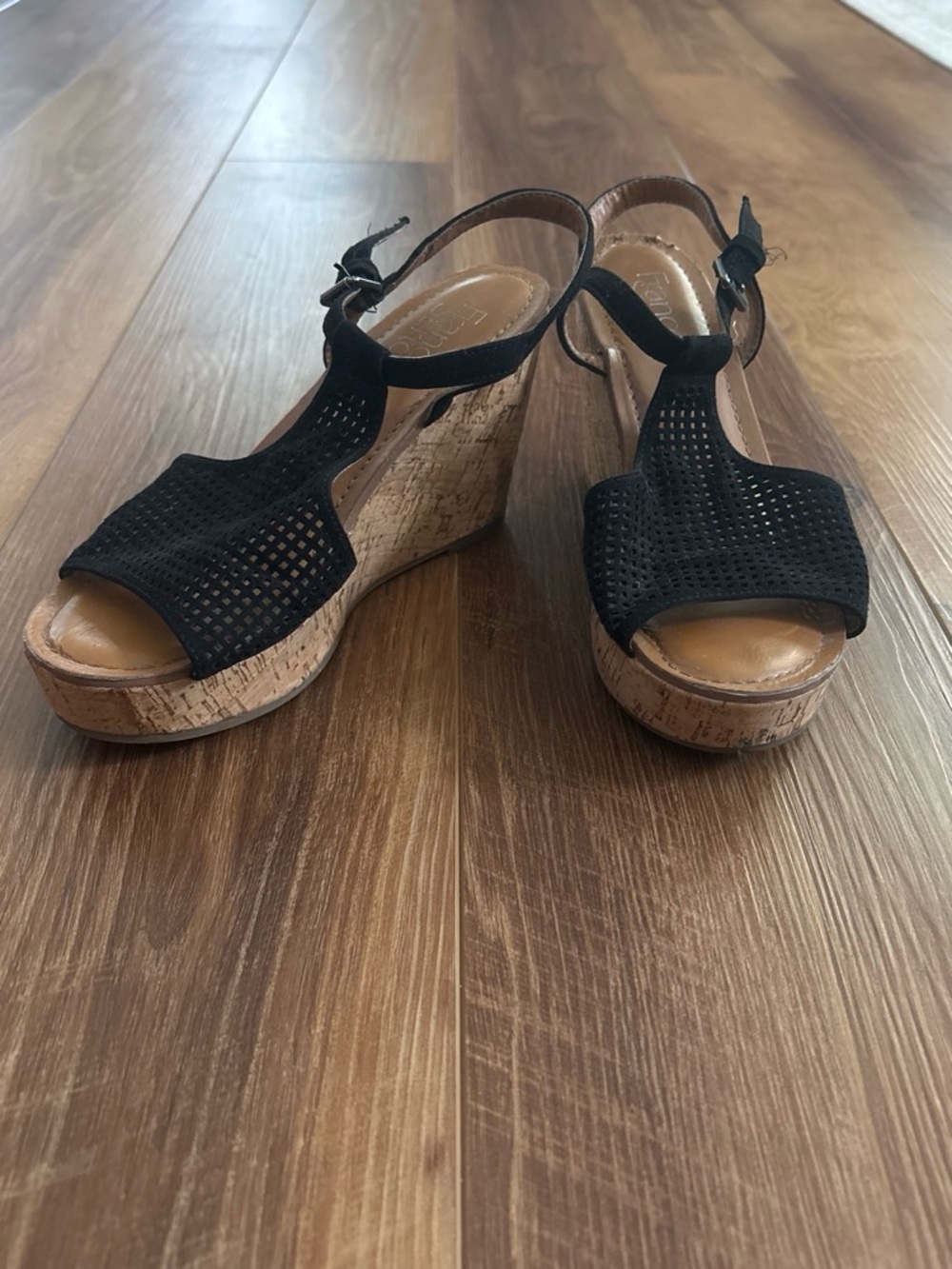 Franco Sarto Black Cork Wedge Sandals